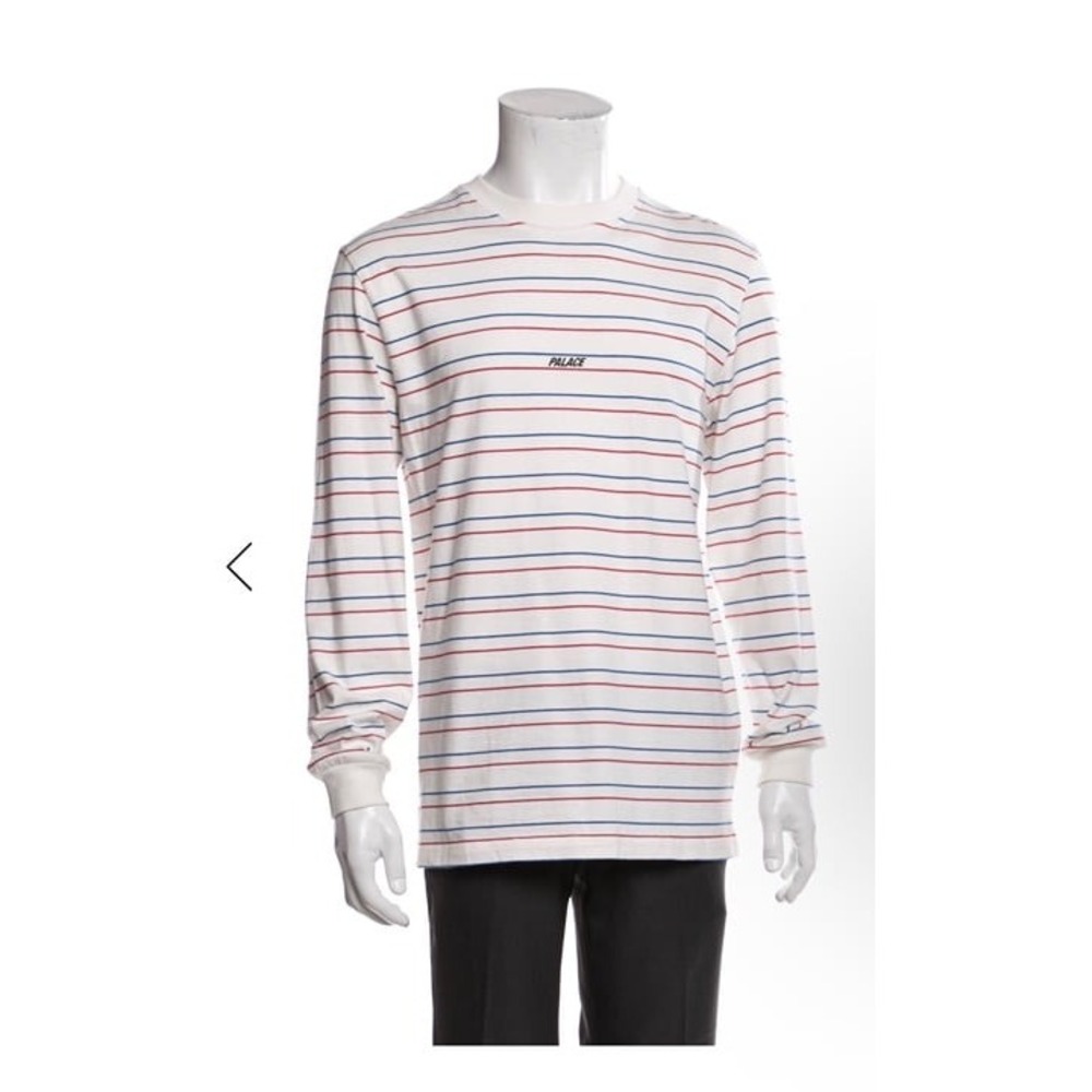PALACE White Long-Sleeve Crewneck with Red & Blue Stripes Medium